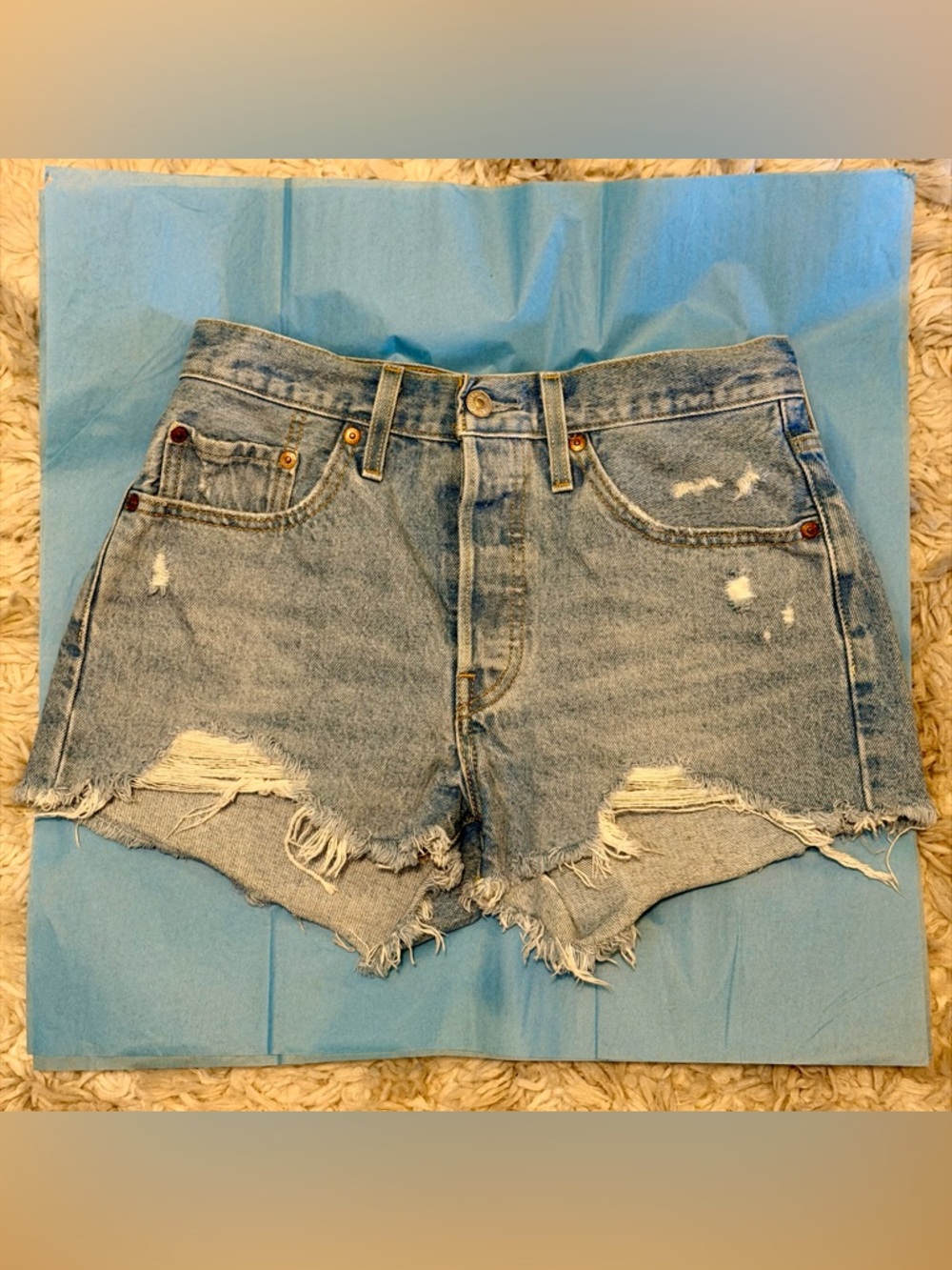 Levi’s Denim Blue Jean Shorts Button Fly Frayed Hem
